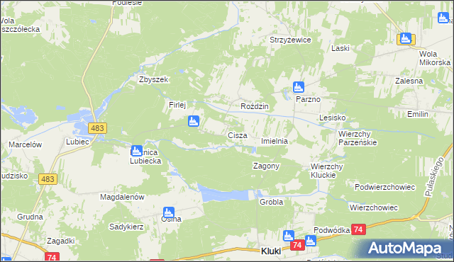mapa Cisza gmina Kluki, Cisza gmina Kluki na mapie Targeo