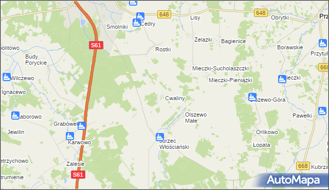 mapa Cwaliny gmina Stawiski, Cwaliny gmina Stawiski na mapie Targeo