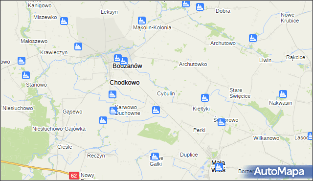 mapa Cybulin gmina Bodzanów, Cybulin gmina Bodzanów na mapie Targeo