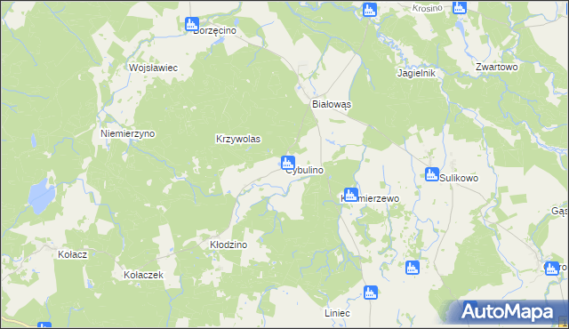 mapa Cybulino gmina Barwice, Cybulino gmina Barwice na mapie Targeo