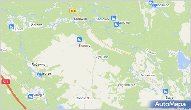 mapa Cybulino gmina Bobolice, Cybulino gmina Bobolice na mapie Targeo