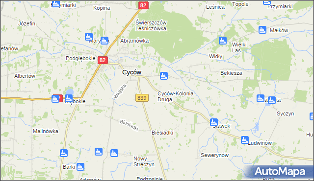 mapa Cyców-Kolonia Druga, Cyców-Kolonia Druga na mapie Targeo