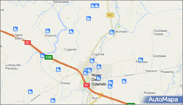 mapa Cyganka gmina Nowy Dwór Gdański, Cyganka gmina Nowy Dwór Gdański na mapie Targeo