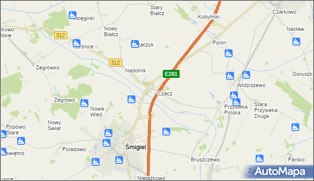mapa Czacz gmina Śmigiel, Czacz gmina Śmigiel na mapie Targeo