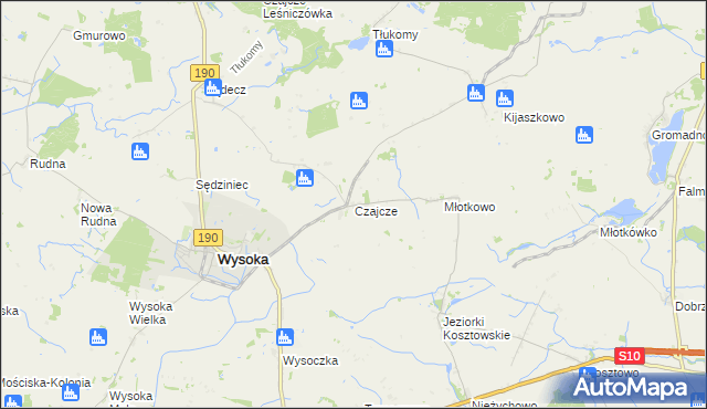 mapa Czajcze gmina Wysoka, Czajcze gmina Wysoka na mapie Targeo