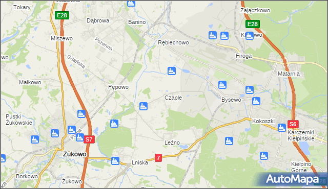 mapa Czaple gmina Żukowo, Czaple gmina Żukowo na mapie Targeo