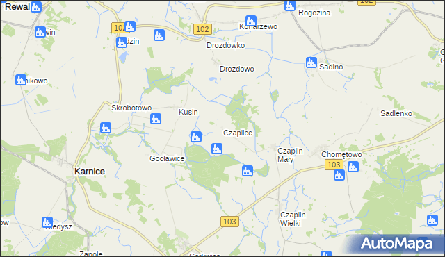 mapa Czaplice gmina Karnice, Czaplice gmina Karnice na mapie Targeo