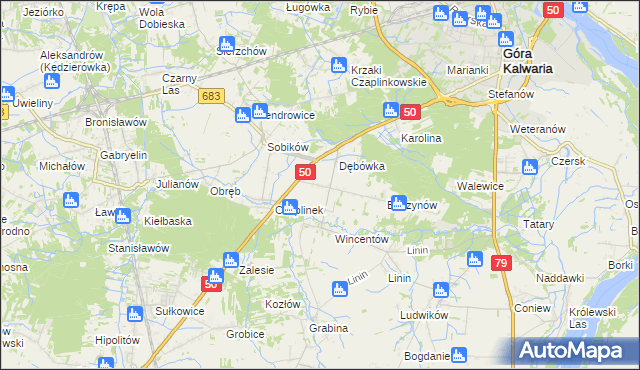 mapa Czaplin gmina Góra Kalwaria, Czaplin gmina Góra Kalwaria na mapie Targeo