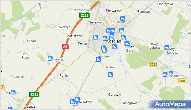 mapa Czarkowo gmina Kościan, Czarkowo gmina Kościan na mapie Targeo