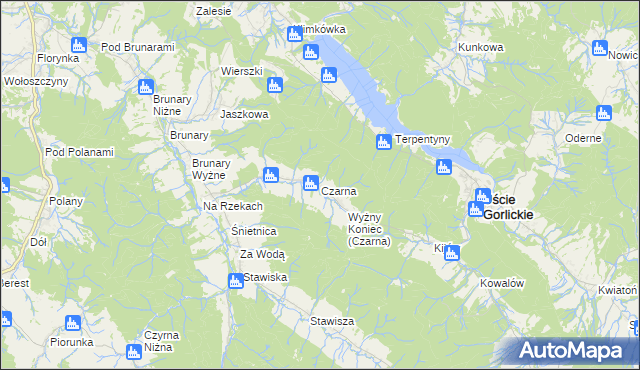 mapa Czarna gmina Uście Gorlickie, Czarna gmina Uście Gorlickie na mapie Targeo