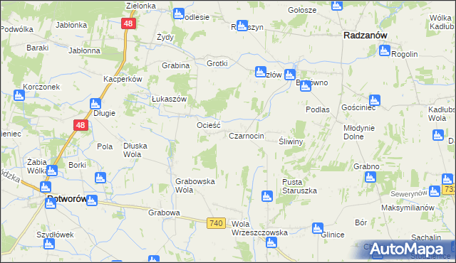 mapa Czarnocin gmina Radzanów, Czarnocin gmina Radzanów na mapie Targeo
