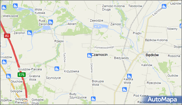 mapa Czarnocin powiat piotrkowski, Czarnocin powiat piotrkowski na mapie Targeo