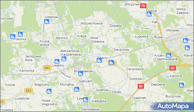 mapa Czarny Las gmina Góra Kalwaria, Czarny Las gmina Góra Kalwaria na mapie Targeo