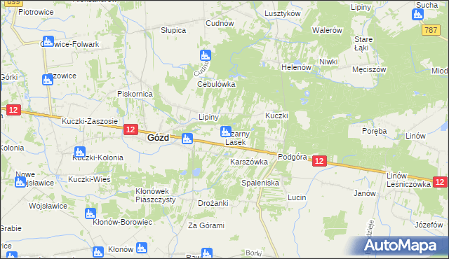 mapa Czarny Lasek gmina Gózd, Czarny Lasek gmina Gózd na mapie Targeo