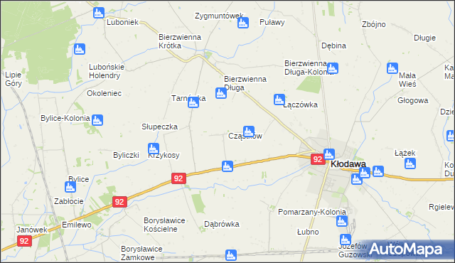 mapa Cząstków gmina Kłodawa, Cząstków gmina Kłodawa na mapie Targeo