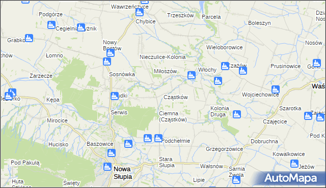 mapa Cząstków gmina Nowa Słupia, Cząstków gmina Nowa Słupia na mapie Targeo