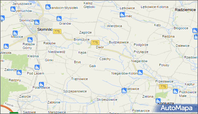 mapa Czechy gmina Słomniki, Czechy gmina Słomniki na mapie Targeo