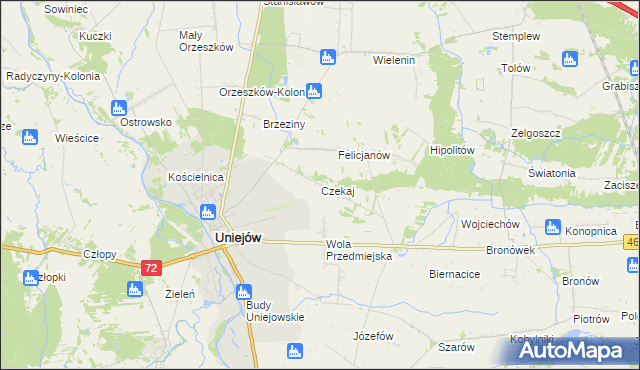 mapa Czekaj gmina Uniejów, Czekaj gmina Uniejów na mapie Targeo