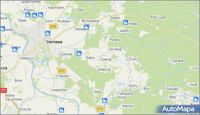 mapa Czerce, Czerce na mapie Targeo