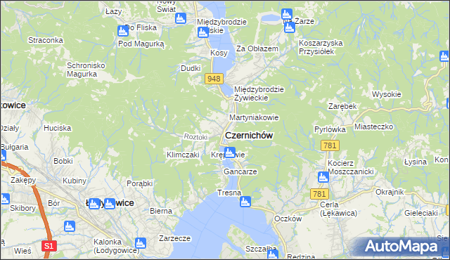 mapa Czernichów powiat żywiecki, Czernichów powiat żywiecki na mapie Targeo