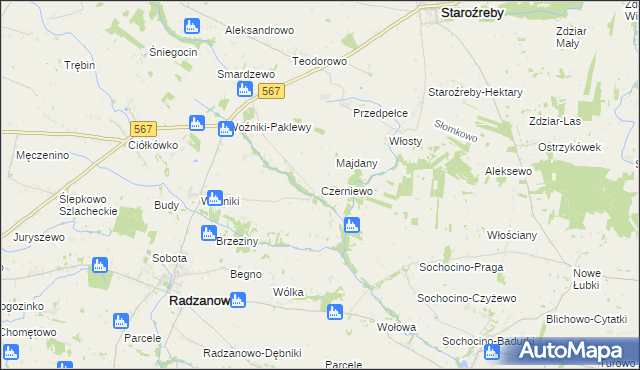 mapa Czerniewo gmina Radzanowo, Czerniewo gmina Radzanowo na mapie Targeo