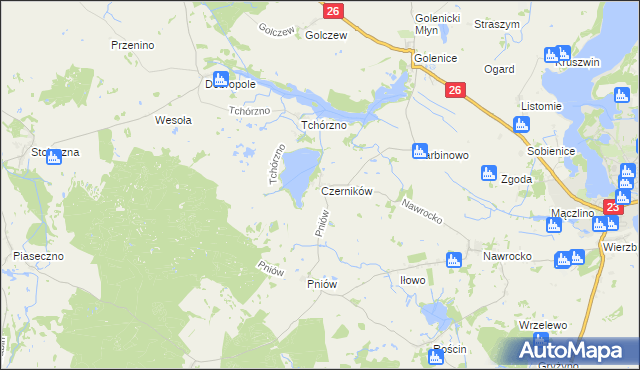 mapa Czerników gmina Myślibórz, Czerników gmina Myślibórz na mapie Targeo