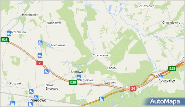 mapa Czerwieniec gmina Potęgowo, Czerwieniec gmina Potęgowo na mapie Targeo