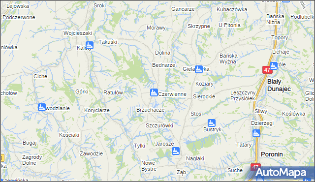 mapa Czerwienne, Czerwienne na mapie Targeo