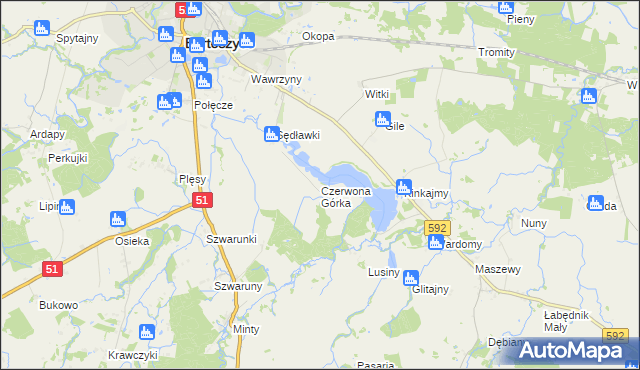 mapa Czerwona Górka gmina Bartoszyce, Czerwona Górka gmina Bartoszyce na mapie Targeo