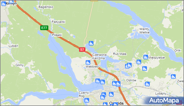 mapa Czerwona Karczma gmina Ostróda, Czerwona Karczma gmina Ostróda na mapie Targeo