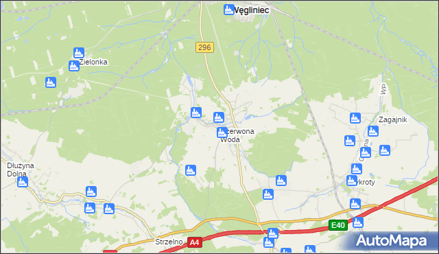 mapa Czerwona Woda gmina Węgliniec, Czerwona Woda gmina Węgliniec na mapie Targeo