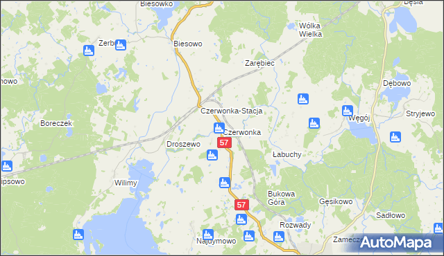 mapa Czerwonka gmina Biskupiec, Czerwonka gmina Biskupiec na mapie Targeo
