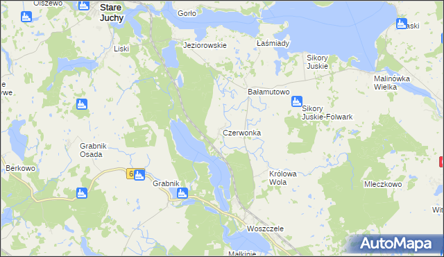 mapa Czerwonka gmina Stare Juchy, Czerwonka gmina Stare Juchy na mapie Targeo