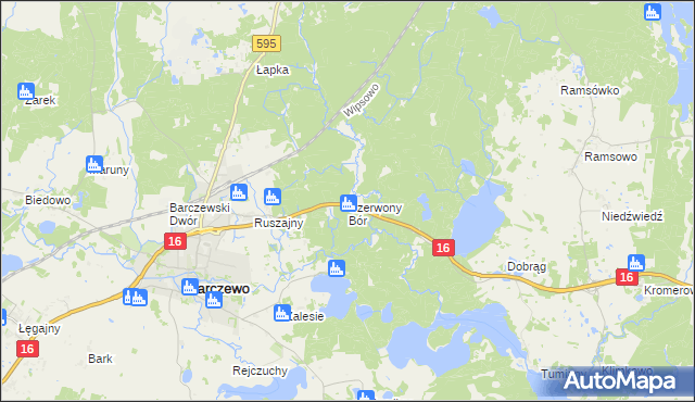 mapa Czerwony Bór gmina Barczewo, Czerwony Bór gmina Barczewo na mapie Targeo