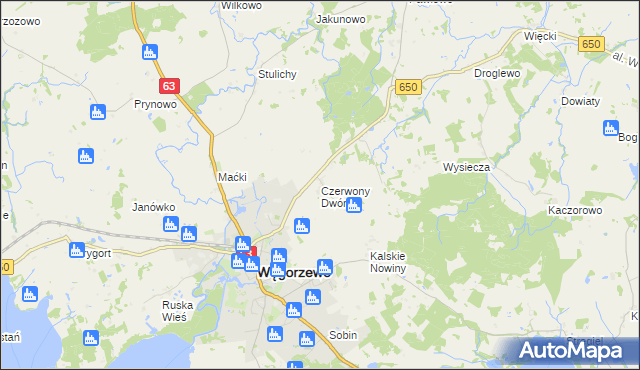 mapa Czerwony Dwór gmina Węgorzewo, Czerwony Dwór gmina Węgorzewo na mapie Targeo