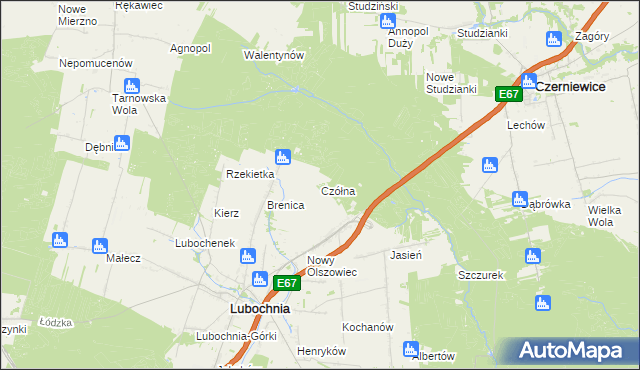 mapa Czółna gmina Lubochnia, Czółna gmina Lubochnia na mapie Targeo