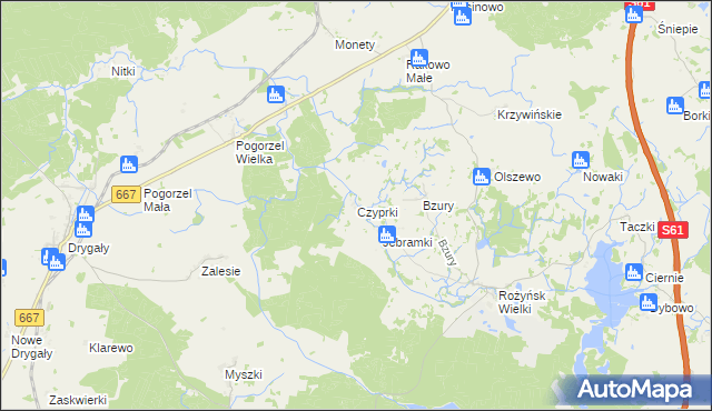 mapa Czyprki gmina Prostki, Czyprki gmina Prostki na mapie Targeo