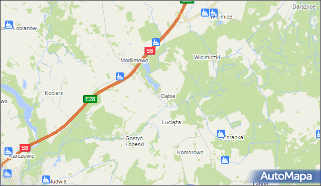 mapa Dąbie gmina Płoty, Dąbie gmina Płoty na mapie Targeo