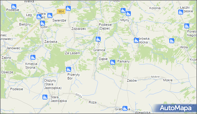 mapa Dąbie gmina Radomyśl Wielki, Dąbie gmina Radomyśl Wielki na mapie Targeo