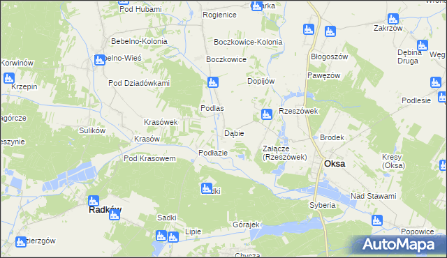 mapa Dąbie gmina Włoszczowa, Dąbie gmina Włoszczowa na mapie Targeo