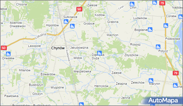 mapa Dąbrowa Duża gmina Chynów, Dąbrowa Duża gmina Chynów na mapie Targeo