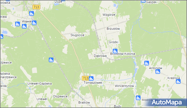 mapa Dąbrowa gmina Inowłódz, Dąbrowa gmina Inowłódz na mapie Targeo