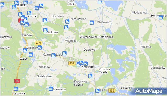 mapa Dąbrowa gmina Krośnice, Dąbrowa gmina Krośnice na mapie Targeo