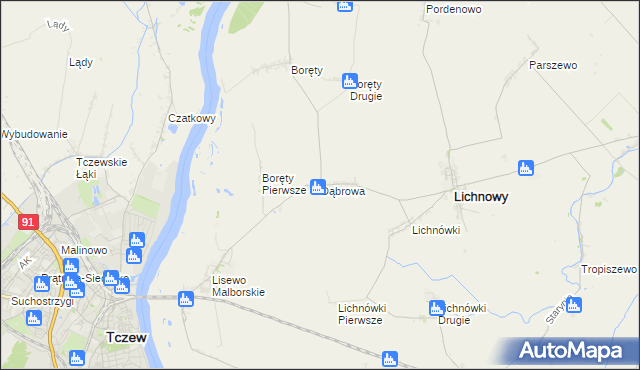 mapa Dąbrowa gmina Lichnowy, Dąbrowa gmina Lichnowy na mapie Targeo