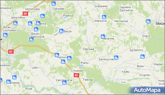 mapa Dąbrowa gmina Łochów, Dąbrowa gmina Łochów na mapie Targeo