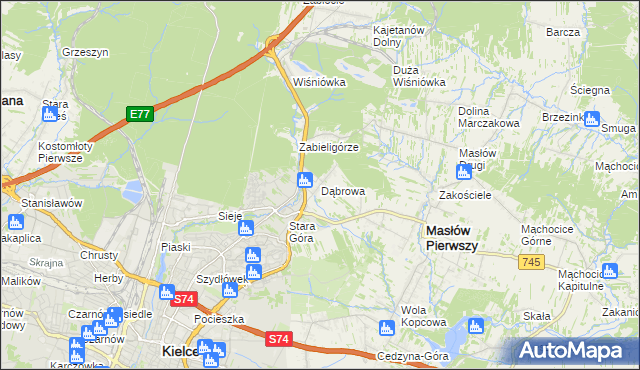 mapa Dąbrowa gmina Masłów, Dąbrowa gmina Masłów na mapie Targeo