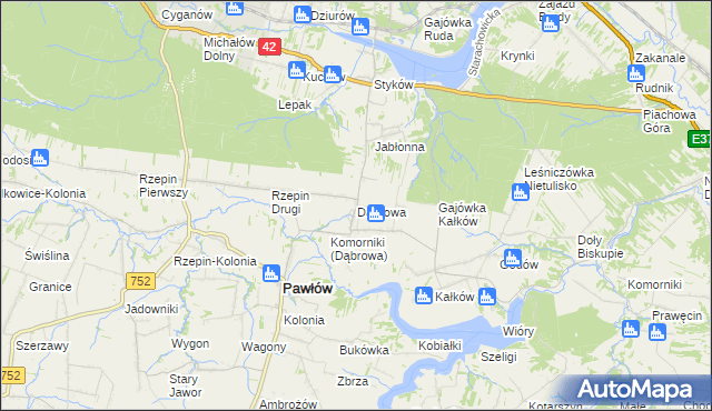 mapa Dąbrowa gmina Pawłów, Dąbrowa gmina Pawłów na mapie Targeo