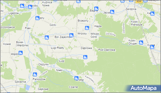 mapa Dąbrowa gmina Przystajń, Dąbrowa gmina Przystajń na mapie Targeo