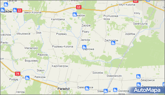 mapa Dąbrowa gmina Sławno, Dąbrowa gmina Sławno na mapie Targeo