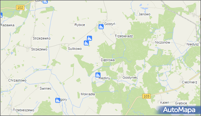 mapa Dąbrowa gmina Świerzno, Dąbrowa gmina Świerzno na mapie Targeo